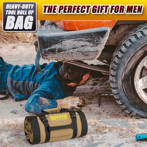 Premium Tool Roll up Bag - Heavy Duty Small Tool Bag Organizer and Storage with W/Detachable Pouches,Waterproof Oxford Cloth,Suitable for Motorcycle,Truck,Electrician,Mechanics etc,Brown