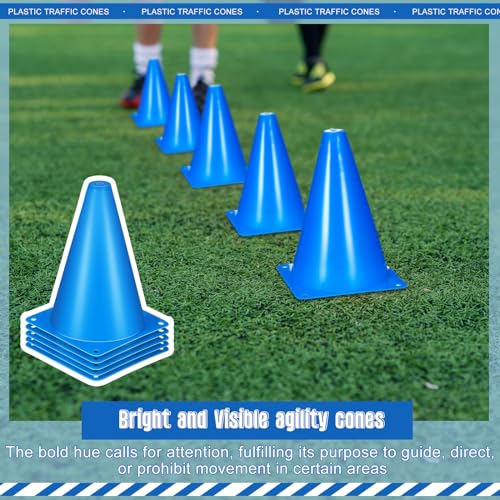 30 Pack 7 Inch Blue Plastic Traffic Cones for Sports Training
