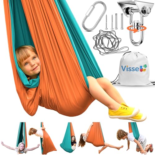 VISSE Sensory Swing for Kids Orange/Teal Indoor Outdoor Calming Cocoon Therapy Hammock