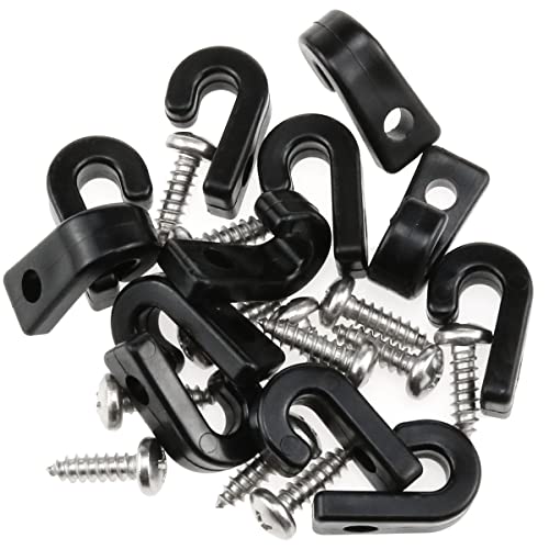 Kayak J-Shaped Hook - 12-Piece Black Nylon Tie Hook 26x11x16mm
