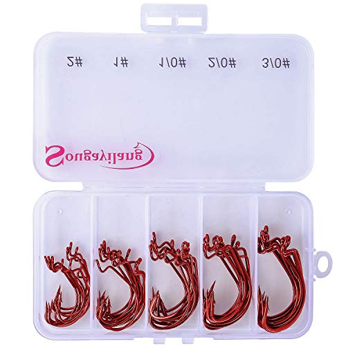 Weedless Offset Shank Worm Hooks - High Carbon Steel, 50PCS Red