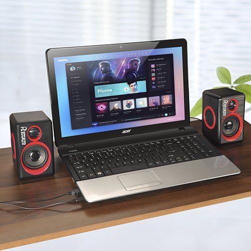 Reccazr SP2040 | 2.0 CH Computer Speakers with Surround Sound & Deep Bass - USB Wired, Red