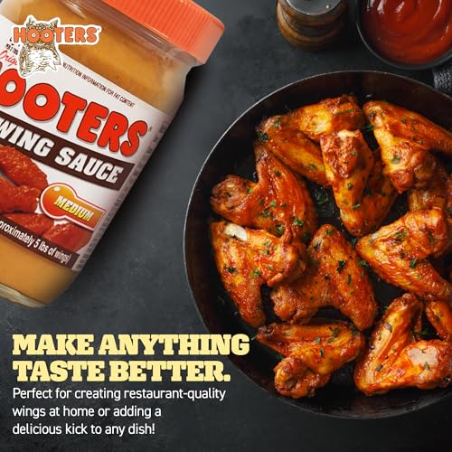 Hooters Medium Wing Sauce Original 12 Oz Pack of 6 - Spicy Chicken Wing Dipping Sauce
