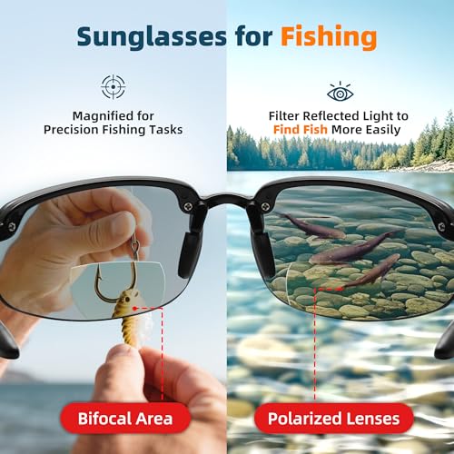 ZIHVEUC Brown Frame Polarized Bifocal Sunglasses +2.50 for Men Women Sport Sun Readers