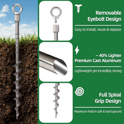 12 Pcs 12" Heavy Duty Aluminum Ground Anchors - Screw-In Tent Stakes with Drill Adapter