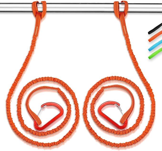 OCEANBROAD Kayak Paddle Leash - Stretchable Bungee Strap with D-Ring | 5-7 Feet Tangerine for SUP & Canoeing