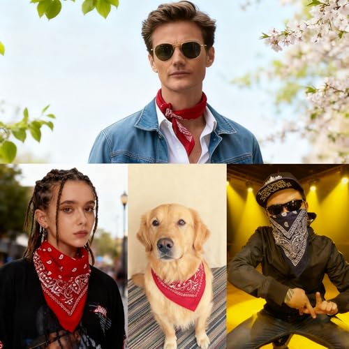 100% Cotton Bandanas 4-Pack - Multi-Purpose Scarfs B - Black/Red