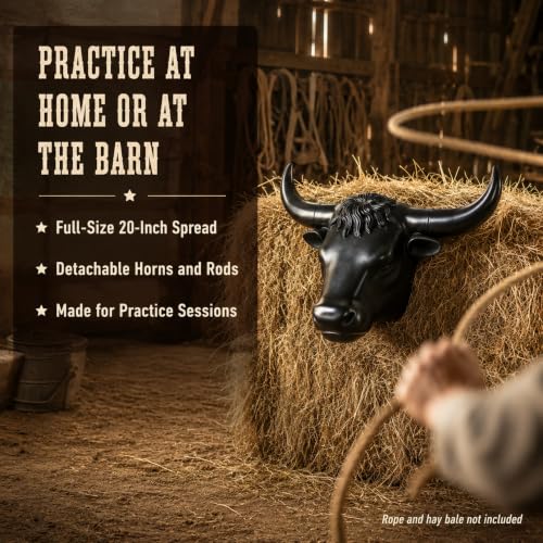 Black Crowye Full-Size Roping Steer Head Dummy 20” Horn Spread with Detachable Horns