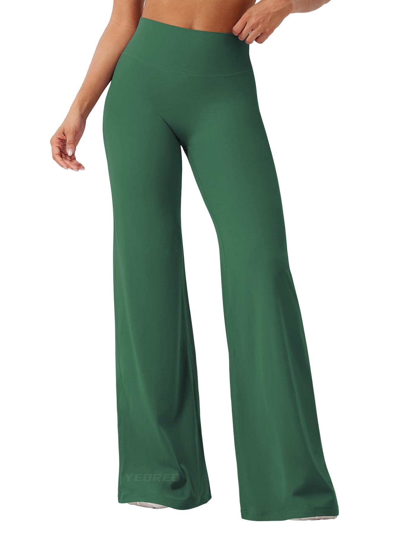 YEOREO Workout Leggings Womens No Front Seam Straight Leggings 35" High Waist Buttery Eddiy Gym Yoga Pants Dark Green L
