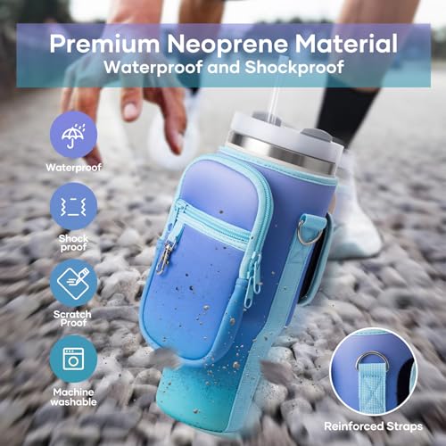 linmaya Dark Blue 40oz Water Bottle Carrier Bag with Phone Pockets & Adjustable Strap