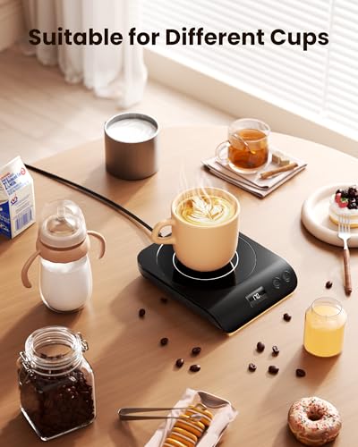 Gaiatop Black Coffee Mug Warmer 50W Smart Plate Fast Heating with Adjustable Temp