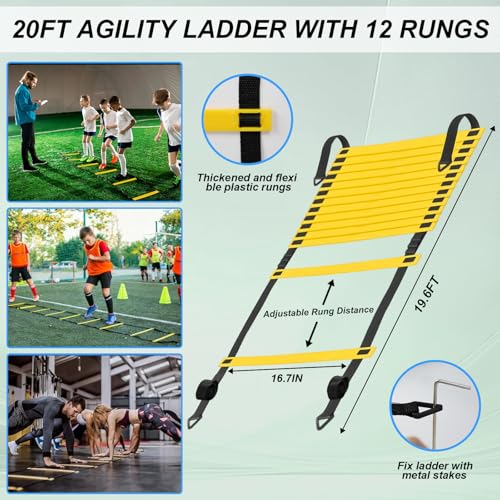 Agility Training Equipment Set - 20ft Ladder, Cones, Parachute & Bands