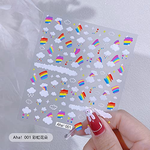 Rainbow Cloud Nail Art Stickers - 2 Sheets Self-Adhesive Decals