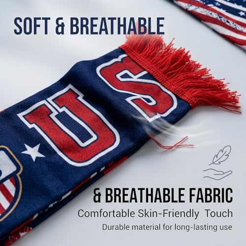 Team USA Soccer Scarf - Double Sided Polyester - 55in x 6in - Red White Blue Fan Scarf for Matches & Parties