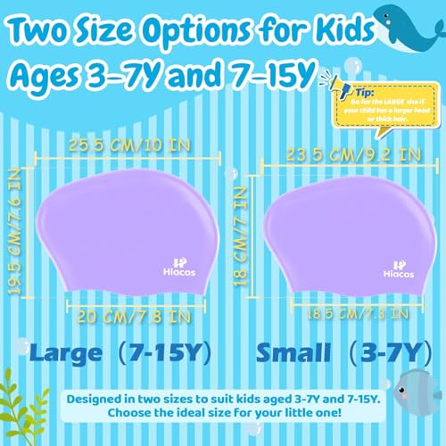 Kids Waterproof Silicone Swim Cap for Girls & Boys - 2 Sizes, Black, 8-15 Years