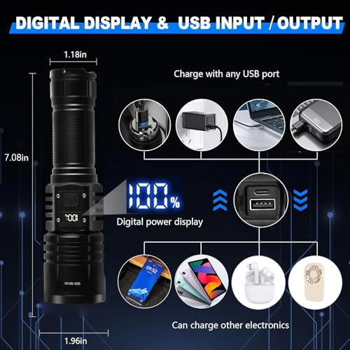 Rechargeable LED Flashlights 10000.00 High Lumens,???????? ?????? High Powered Waterproof Tactical Brightest Flashlight Zoomable Spotlight Flashlight for Home Outdoor Emergency