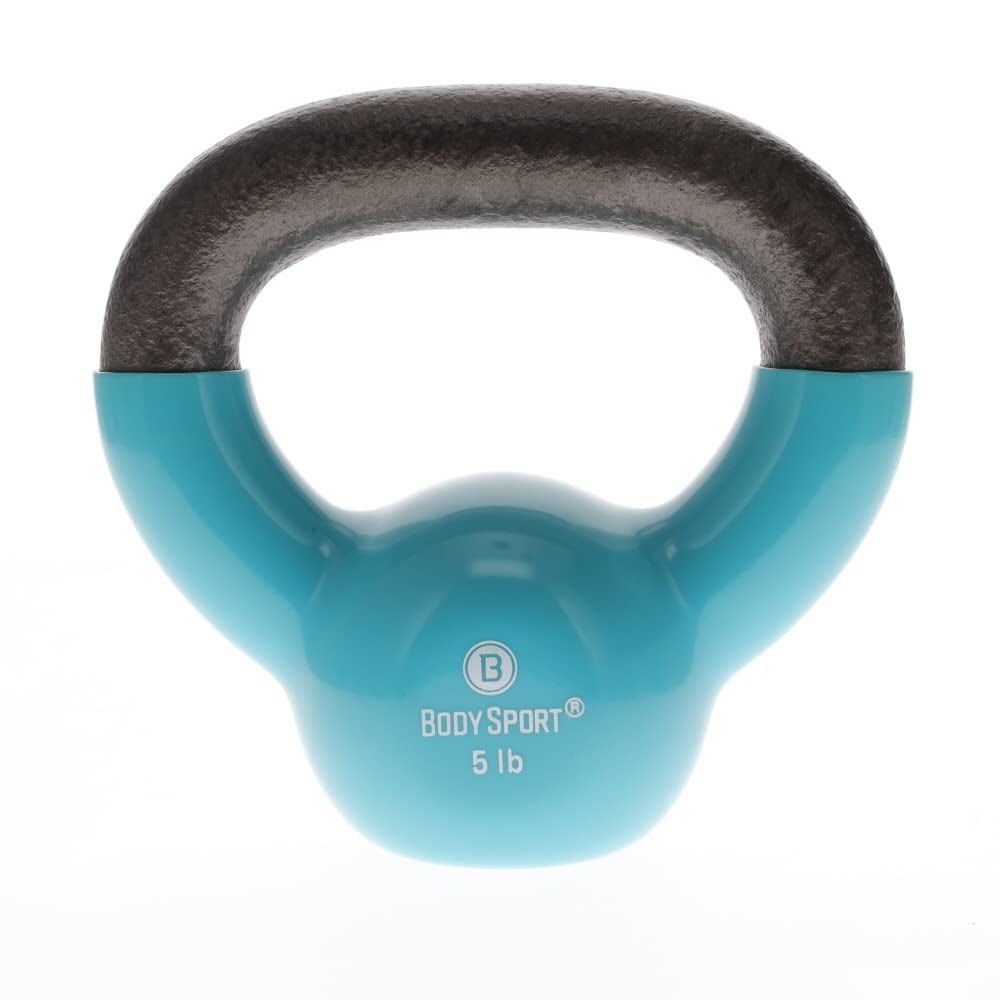 Body Sport Cast Iron Vinyl Coated Kettlebells, 18 lb., Blue – Kettlebell for Weight Lifting – Strength Training Kettlebell – Professional Fitness for Gym & At Home