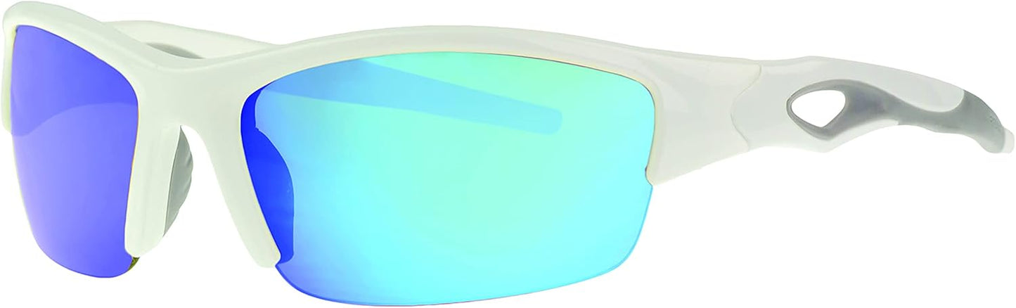 Rawlings Youth Baseball Sunglasses - Shiny White Swing and a Hit Blade, 64mm Size