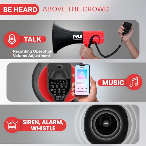 Portable Megaphone Bullhorn - Bluetooth Speaker with Voice Changer, 1500 Yard Range - Red & Black
