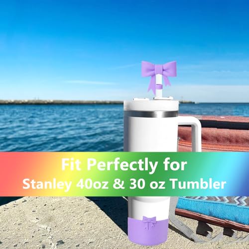 Stanley Tumbler Accessories Set - 4 Silicone Straw Covers & 2 Bow Boots - Purple