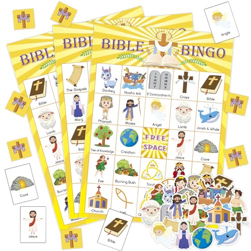Bible Bingo Game for Kids - 30 Player Cards & Chips - Bible