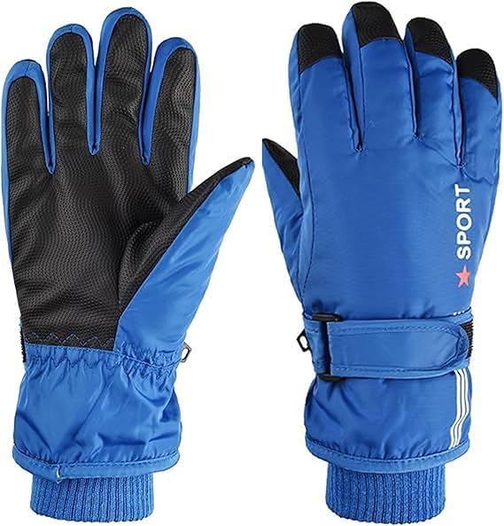 Kids' Winter Snowboard Mittens - Windproof & Water-Repellent - Blue Star