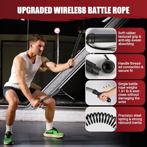 Cordless Battle Rope - Portable Weighted Ropeless for Home Gym - Black