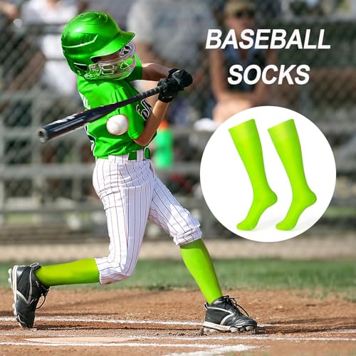 XZQTIVE Fluorescent Green Youth & Adult Baseball & Softball Socks – Solid Colors, Medium