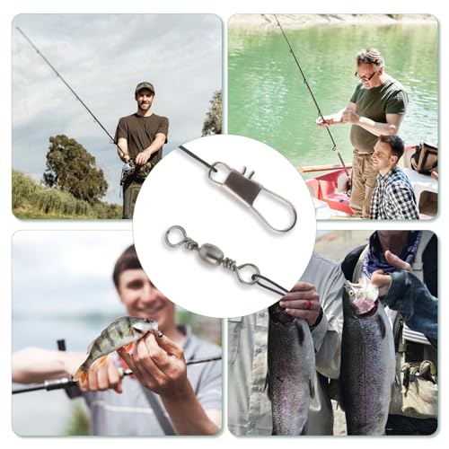 Fishing Leaders - 50 Pcs Stainless Steel Wire Leaders with Snap & Swivel - Black