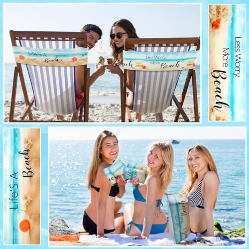 Beach Towel Clips - 2 Pack Elastic Chair Bands - Light Blue & White