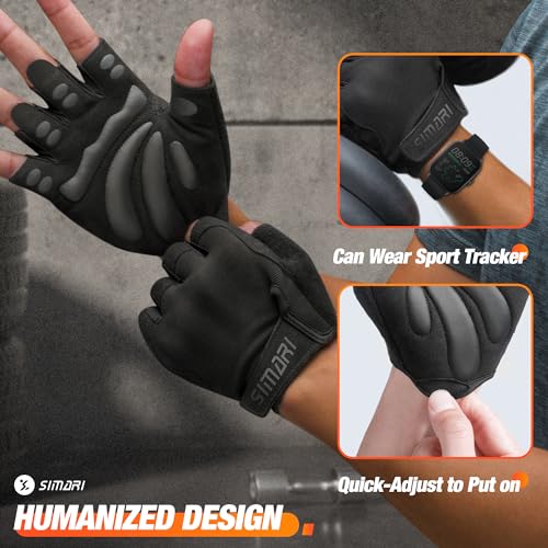 SIMARI Iron Black Large Breathable Padded Weight Lifting Gloves – Full Palm Protection