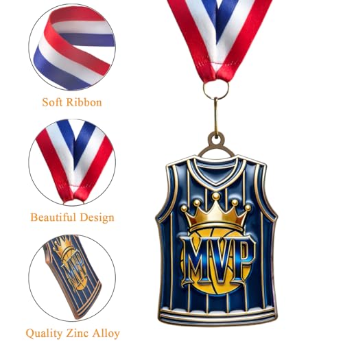 Basketball MVP Medal with Red White Blue Ribbon - Award Trophy