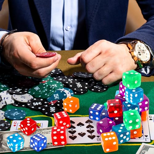 36 Piece Casino Dice Set - 19mm Acrylic Colored Dice (Red, Blue, Purple, Green, Orange)