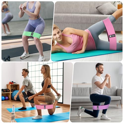 Non-Slip Fabric Booty & Resistance Bands - 3 Levels, Green, Pink, Purple