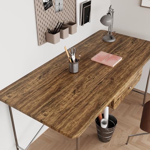 VaryPaper 15.7''x78.7'' Rustic Dark Brown Wood Peel and Stick Wallpaper Wood Grain Contact Paper for Countertops Waterproof Removable Self Adhesive Wooden Vinyl Wrap for Cabinets Desk Table Furniture
