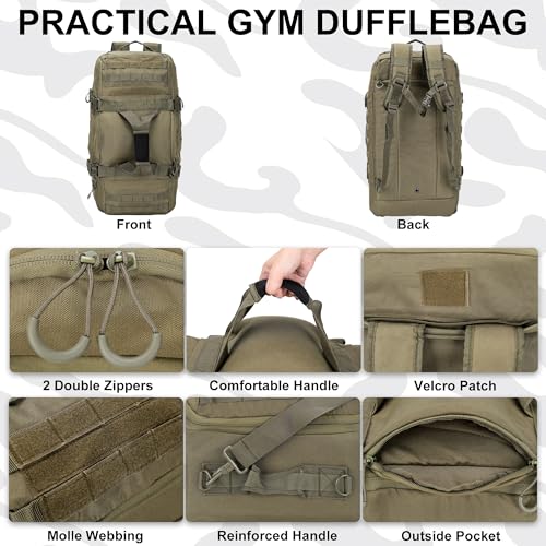 PAIWPHLI 80L Green 3-in-1 Tactical Gym Duffel Backpack Travel Sports Bag