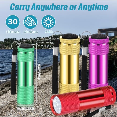 VIHOSE 32 Pcs Mini Flashlights Bulk, Bright Aluminum Handheld Flash Light with Lanyard Small LED Flashlights for Night Reading Emergency Hurricane Camping Hiking, Batteries Not Included(Fresh Color)