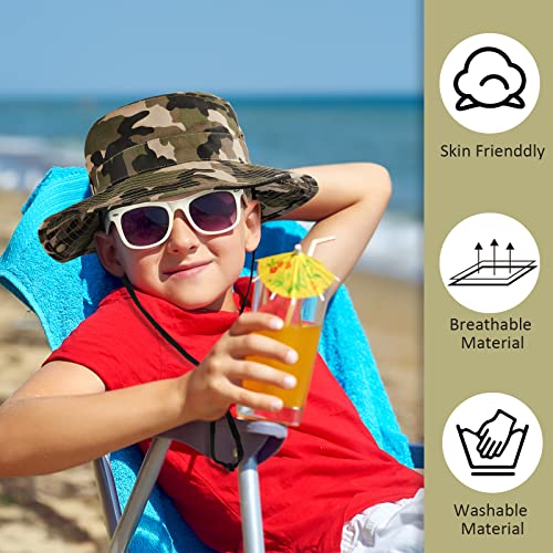 Kids Camouflage Sun Bucket Hat with Adjustable Chin Strap - Boys & Girls Outdoor Sun Protection
