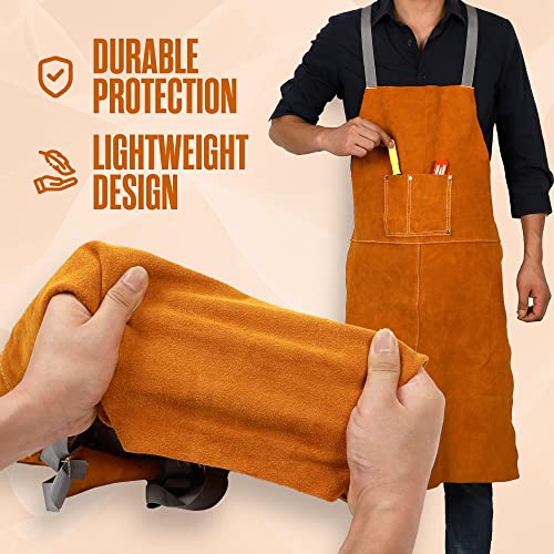 Leather Apron, Welding Apron, For Men, Blacksmith, Work Bib, Heat Resistant, Welder Gear, Forging, Woodworking, Wood, Metal Working, Blacksmithing, Shop Clothing, Flame/Heat Resistant, 23 x 35 Inch
