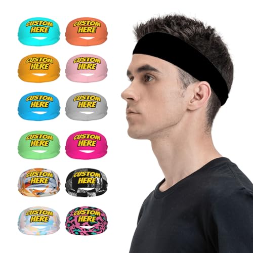 Customizable Sports Headband - Moisture Wicking Stretch Fabric - Pure Black