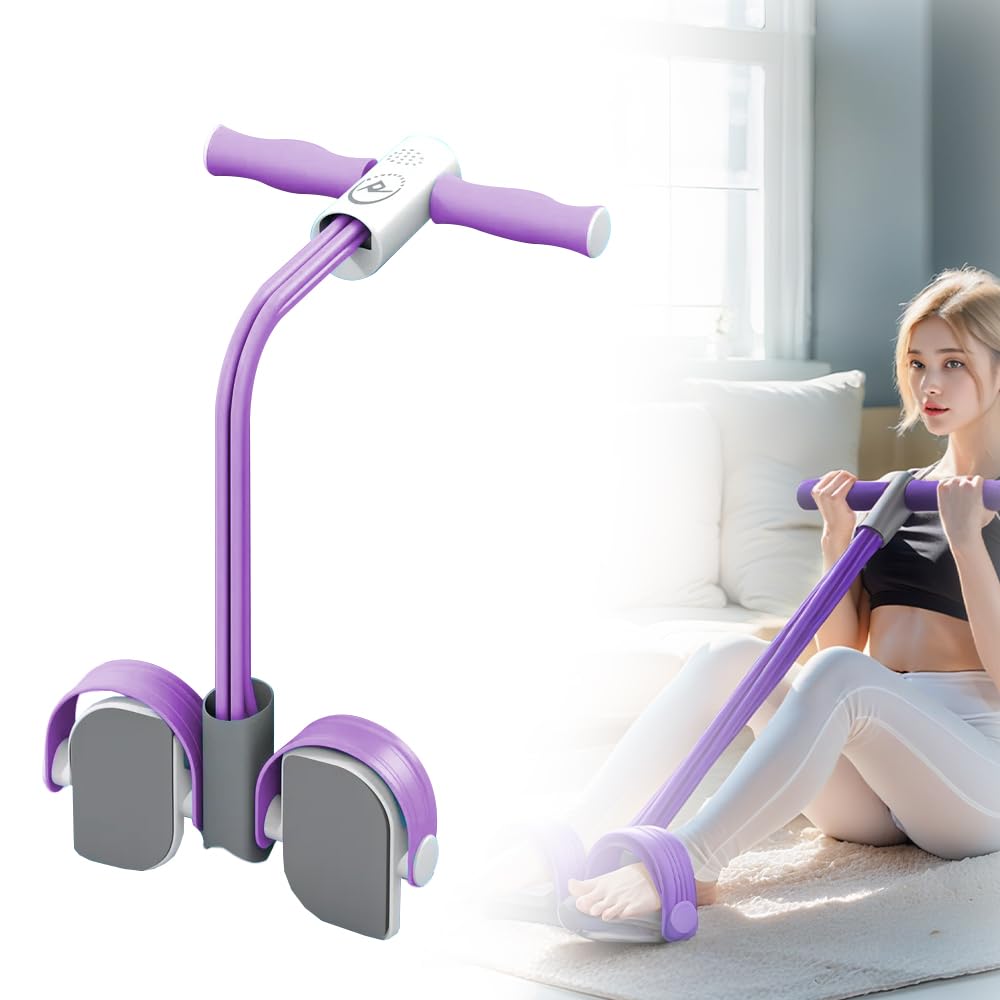Pedal Resistance Bands with Handles, 2026 New 6-Tubes Manual Tension Training Pedal, Rubber Foot Pedal Resistance Bands, Multifunction Fitness Bands for Abdomen, Waist, Arm, Leg (Purple, Bold 4 Tubes)