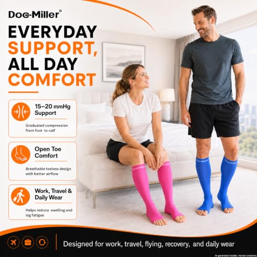 Doc Miller Open Toe Compression Socks 15-20 mmHg X-Large Regular Black (Unisex)