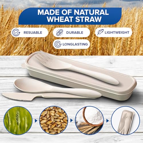 Wheat Straw Utensils Set with Case - 4-Piece Travel Silverware