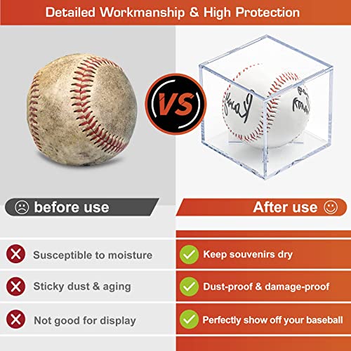 8-Pack UV Protected Acrylic Baseball Display Cases - Clear Cube Holder for Autographed Balls