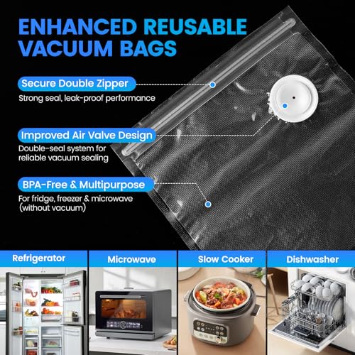 White Handheld Vacuum Sealer with Visible Tank, Portable Food Saver, 30 Reusable Bags