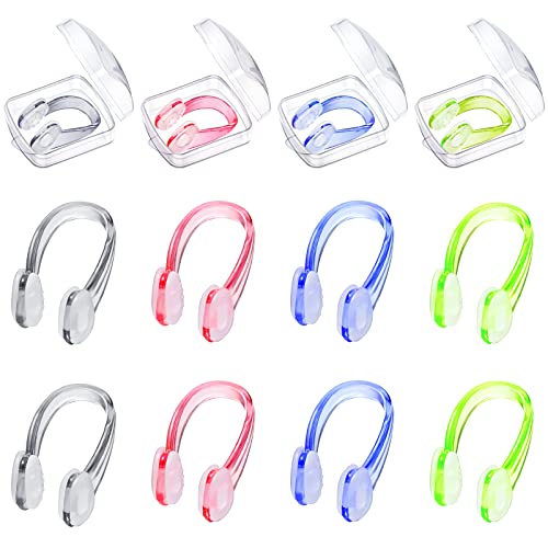 12 Pack Soft Silicone Swimming Nose Clips with Case - Bright Colors
