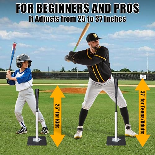 BFWIHM 37.02-Inch Adjustable Baseball/Softball Batting Tee – Height 25-37 in, Black