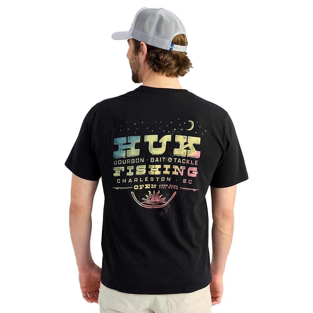 HUK Mens Pocket Tee, Comfortable Performance Fishing Short Sleeve T-Shirt with Chest Pocket, Western Wild - Black, X-Large
