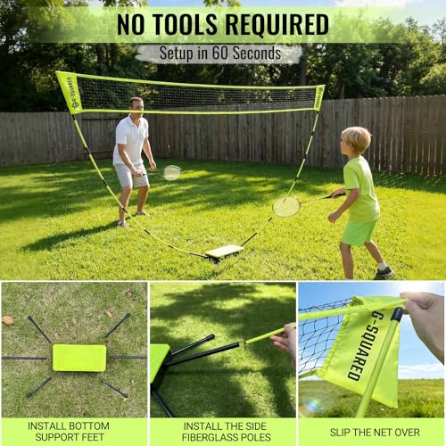 G-SQAURED Green Portable Badminton Net Kit - 5FT Freestanding, Lightweight, Quick Setup, with Storage & Built-in Weight Bag