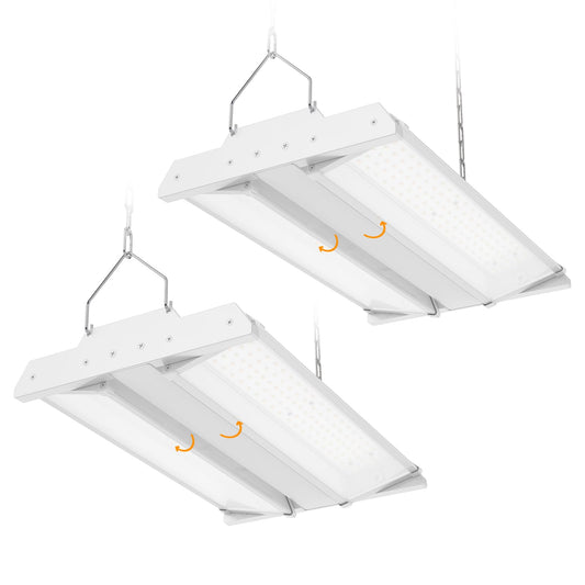 DEMILARE High Bay Led Shop Light 150W 20250LM(135LM/W) 4000K/5000K Switchable Lens Rotatable Linear High Bay Lights 0-10V Dimmable 100-277V Hanging Commercial Lighting for Warehouse
